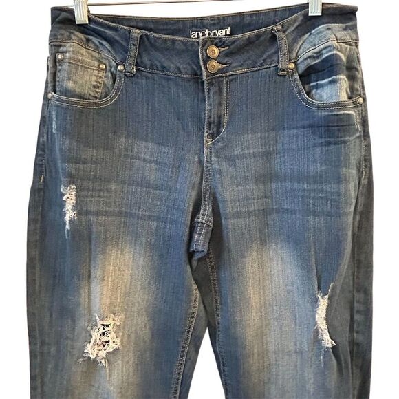 Lane Bryant Women's Size 14 Distressed Skinny Jeans Blue Denim - Picture 2 of 8
